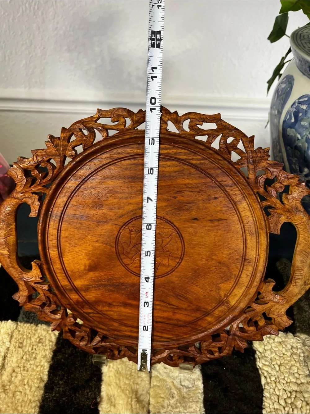 Hand-Carved Wooden Serving Tray - Rustic Brown